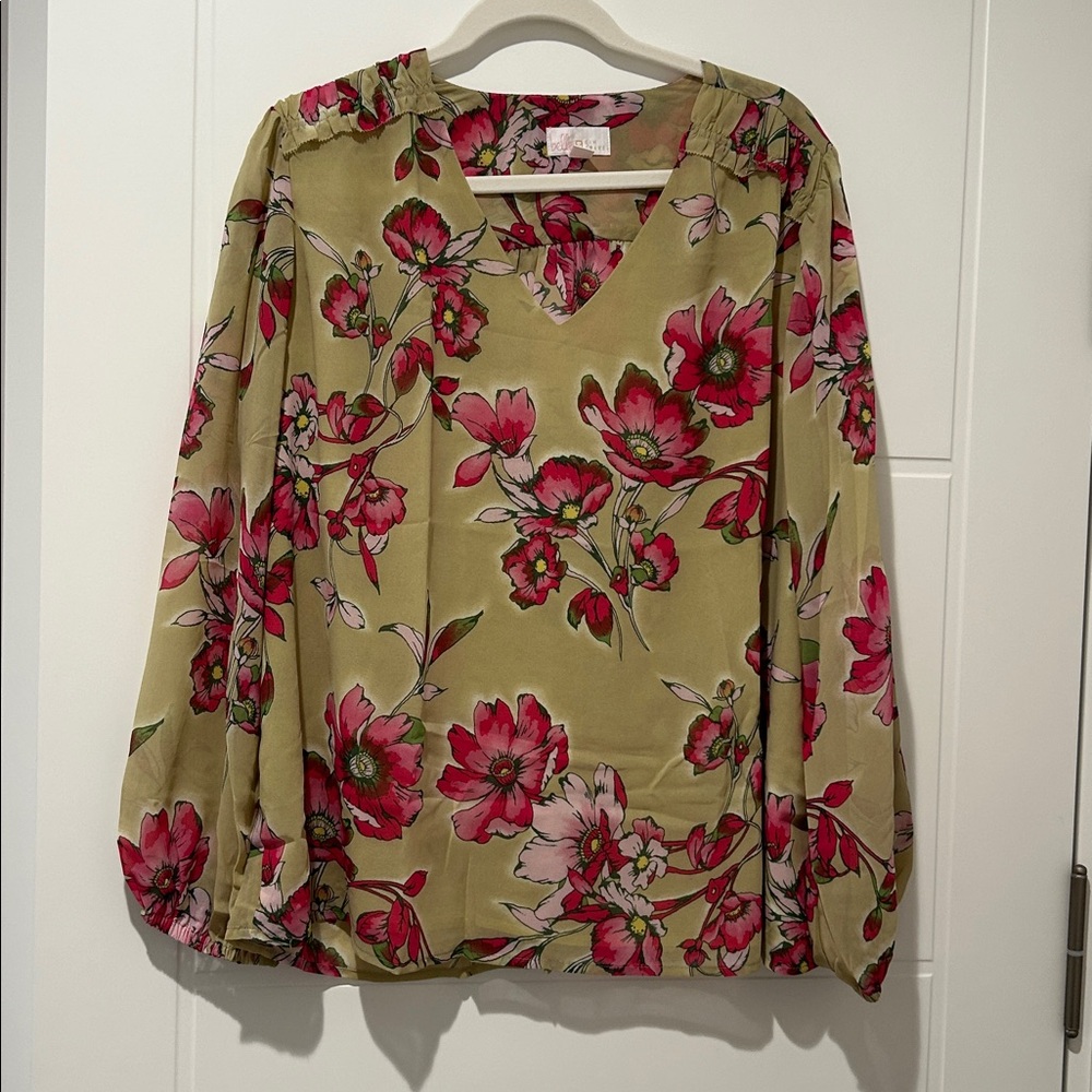 Belle by Kim Gravel Pink and Beige Floral Top
